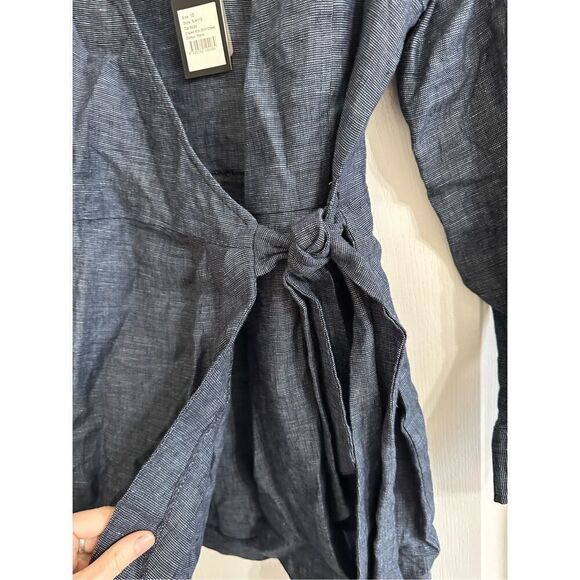NWT Shona Joy Navy Woven Linen Wrap Dress, MiniLength Size 6 - Picture 11 of 15